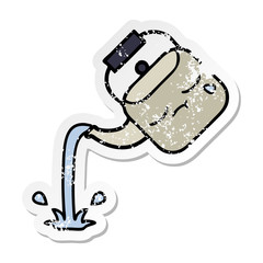 distressed sticker of a cute cartoon pouring kettle