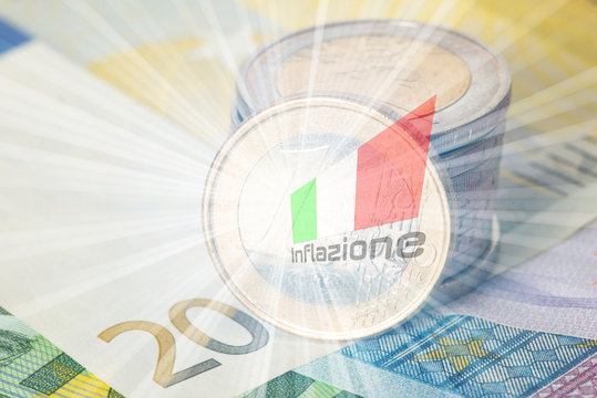 Euro Geldscheine und Münzen und Inflation in Italien