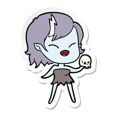 sticker of a cartoon laughing vampire girl with skull