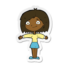 sticker of a cartoon happy girl