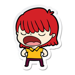 sticker of a cartoon woman talking loudly