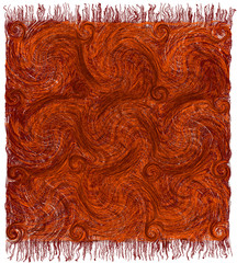 Floor mat with grunge striped and wavy pattern and fringe in brown,orange colors