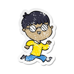 Obraz premium distressed sticker of a cartoon boy wearing spectacles