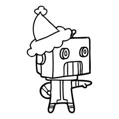 line drawing of a robot wearing santa hat