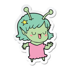 sticker of a happy alien girl cartoon