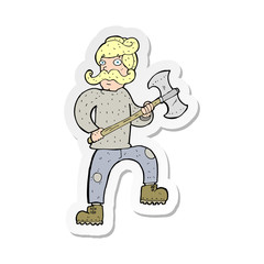 sticker of a cartoon man with axe