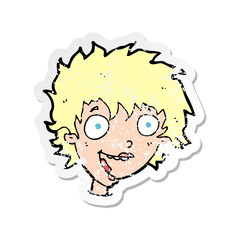 retro distressed sticker of a cartoon crazy excited woman
