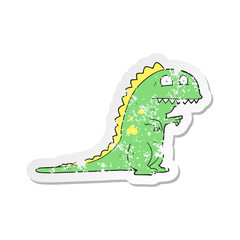 retro distressed sticker of a cartoon dinosaur