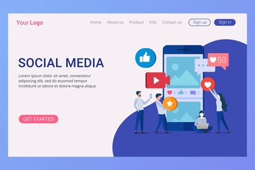 Landing page template social media concept for website and mobile website