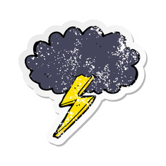 retro distressed sticker of a cartoon lightning bolt and cloud
