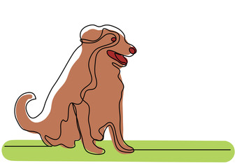 continuous line drawing of happy sitting dog