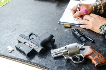 Revolver pistol gun velocity test with investigation experiment