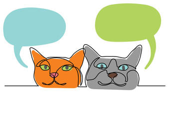 continuous line drawing of two happy cats