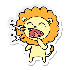 sticker of a cartoon roaring lion