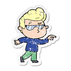 distressed sticker of a cartoon cool guy