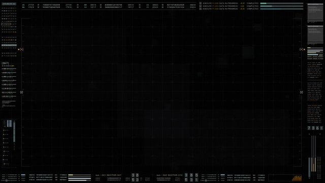 Futuristic source code digital data telemetry motion graphic display screen with user interface display for digital background computer desktop display screen