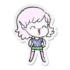 distressed sticker of a cartoon elf girl