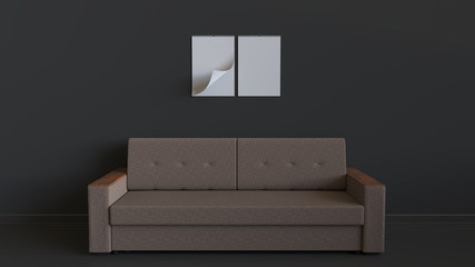 Two blank spiral calendars on the wall above sofa