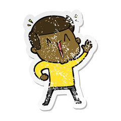 distressed sticker of a cartoon happy man