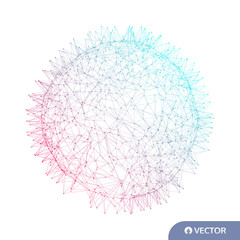 Sphere with connected lines and dots. Global digital connections. Wireframe illustration. Abstract 3d grid design. Technology style.