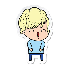 sticker of a cartoon laughing woman