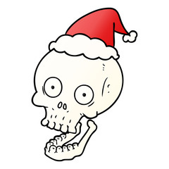gradient cartoon of a skull wearing santa hat