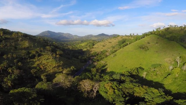 Pic mountain summit top view,  hiking, North America  range.  Sunrise summer expedition mountain field. High panorama background peak forest rock view green landscape hillside
