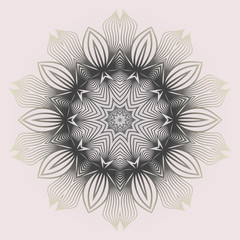 Round Pattern Flower Mandala. Circle Floral Ornament. Legend Decorative Vector Illustration. White grey color.