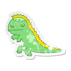distressed sticker of a cartoon dinosaur