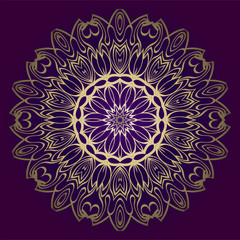 Floral Mandala. Vector Illustration. Repeating Sample Figure And Line. For Fashion Interiors Design, Wallpaper, Textile Industry. Anti-Stress Therapy Pattern. Purple gold color