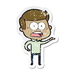 distressed sticker of a cartoon shocked man
