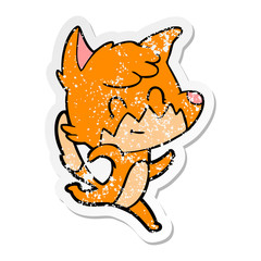 distressed sticker of a cartoon friendly fox