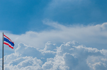 Image of waving Thai flag of Thailand with blue sky background