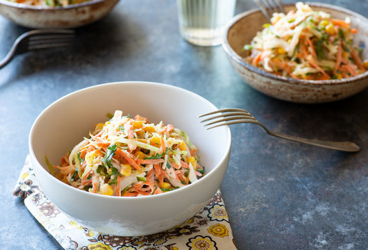 Fresh cabbage, corn and carrot coleslaw