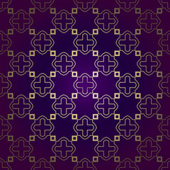 Stylish Geometric Texture. Repeating Background With Chaotic Forms. Vector Ornament. For Wallpaper, Fashion, Print, Scrapbook Paper, Advert, Business, Presentation. Luxury design in purple gold color.