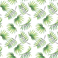Fototapeta na wymiar Green leaves seamless pattern white background