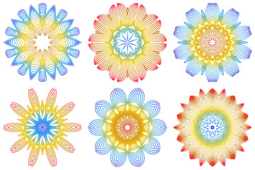 Fototapeta na wymiar Set of Indian Floral Mandala Pattern.Vector Henna Tattoo Style. Can Be Used For Textile, Greeting Card, Coloring Book, Phone Case Print. Rainbow color