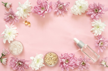 Natural organic cosmetics and flowers