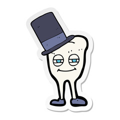 sticker of a cartoon tooth wearing top hat
