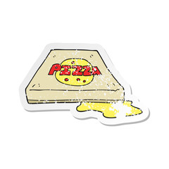 retro distressed sticker of a cartoon pizza