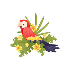 Colorful exotic parrot sitting on branch. Spring concept.