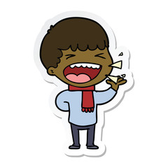 sticker of a cartoon laughing man