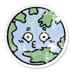 distressed sticker of a cute cartoon planet earth