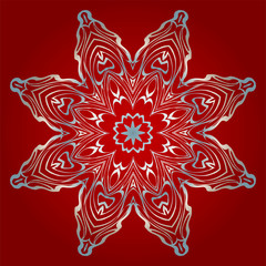 Decorative Round Mandala From Floral Elements. Vector Illustration. For Coloring Book, Greeting Card, Invitation, Tattoo. Anti-Stress Therapy Pattern. Silver, red color