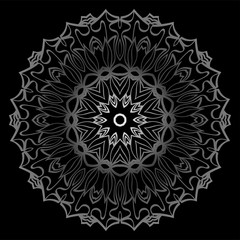 Mandala Ornament. Vector Illustration. For Wedding, Bridal, Valentine's Day, Card Invitation. Oriental Pattern. Indian, Moroccan, Mystic, Ottoman Motifs. Anti-Stress Therapy Pattern. Silver, black
