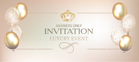 Elegant gold card with air balloons. Vector illustration