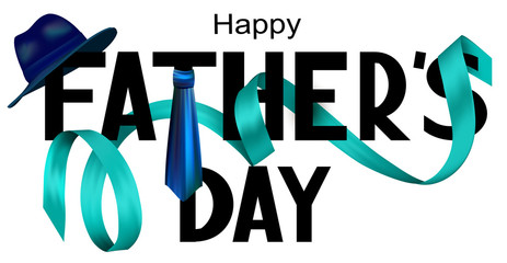 Father's Day banner with long ribbon and man's clothes objects. Vector illustration