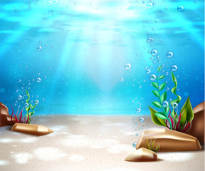 Fototapeta na wymiar Vector underwater life sea bottom scene background
