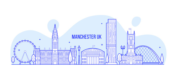 Manchester Greater England UK vector skyline line © TheMountBirdStudio