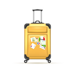 Vector realistic 3d travel suitcase bag vacation